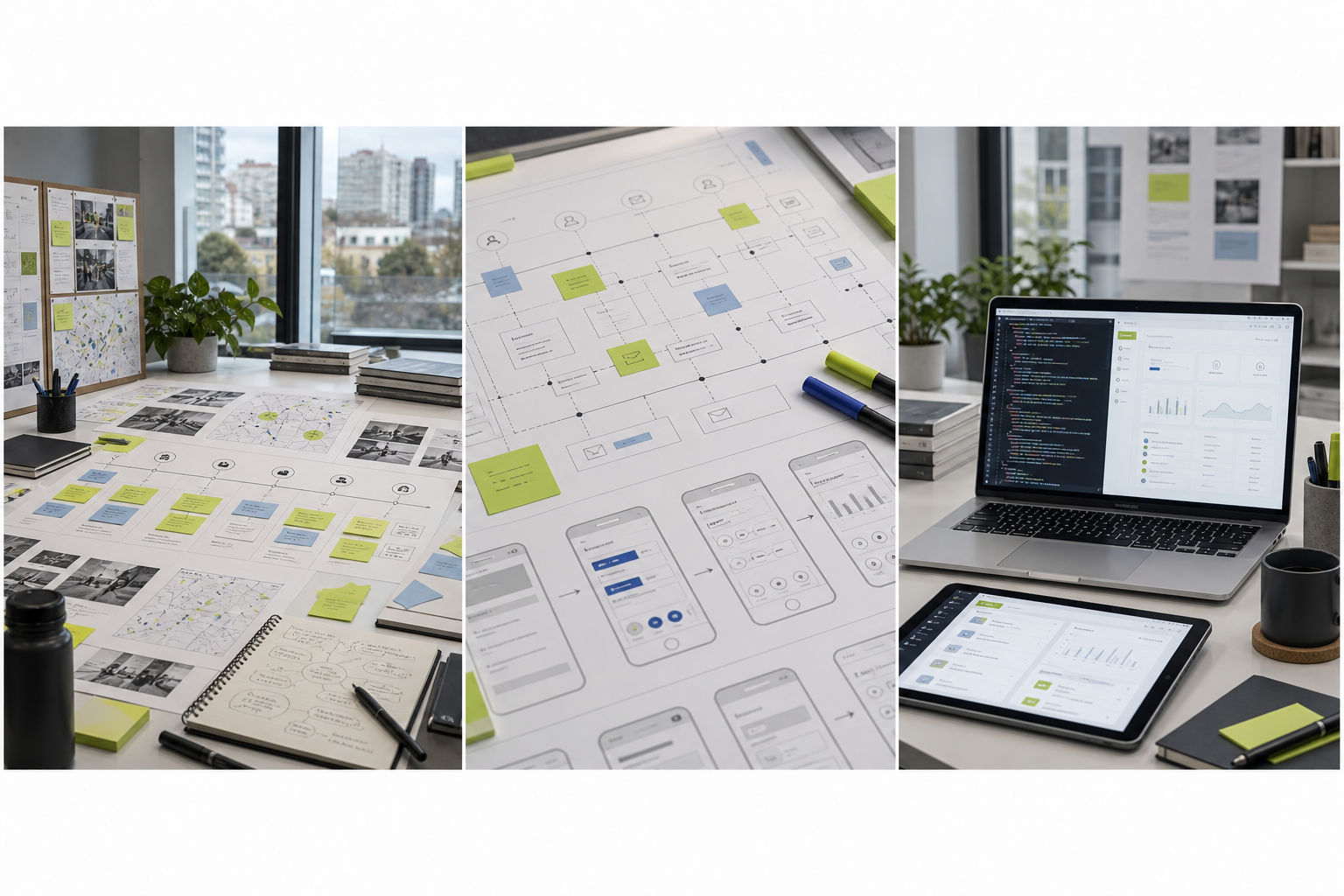 Secuencia del proceso de diseño: investigación y síntesis, prototipos de interfaces e implementación digital